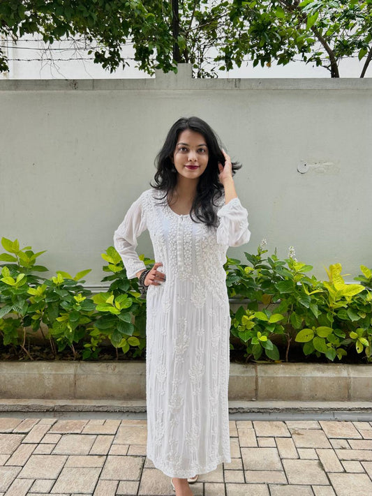 White Chikankari 3d handwork kurta