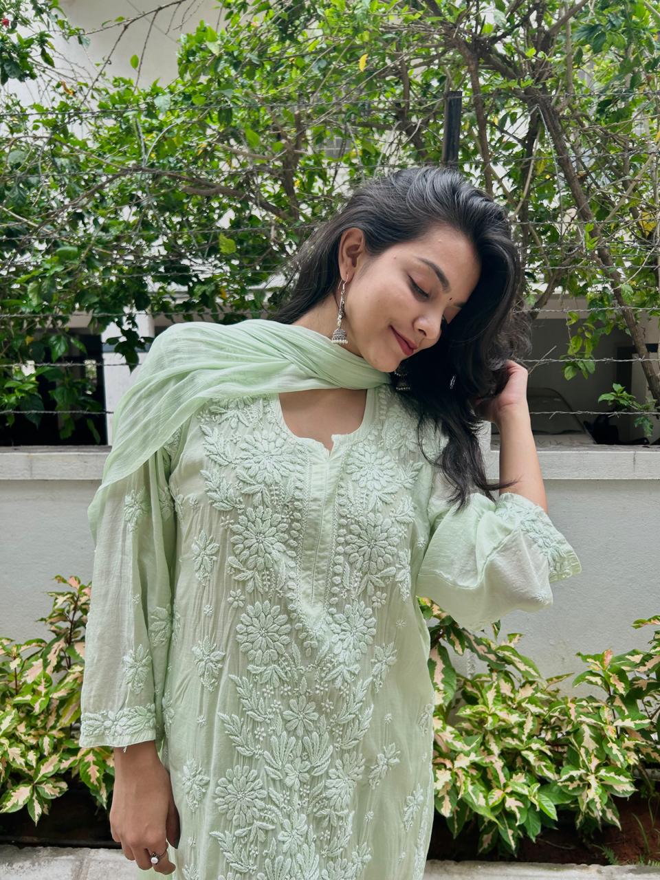 Muslin Chikankari handwork kurta set