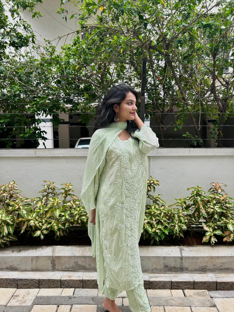 Muslin Chikankari handwork kurta set