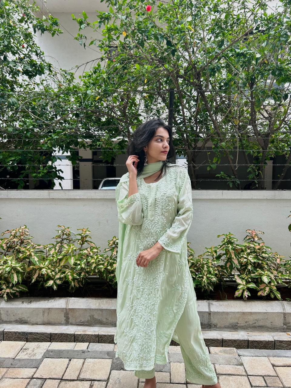 Muslin Chikankari handwork kurta set