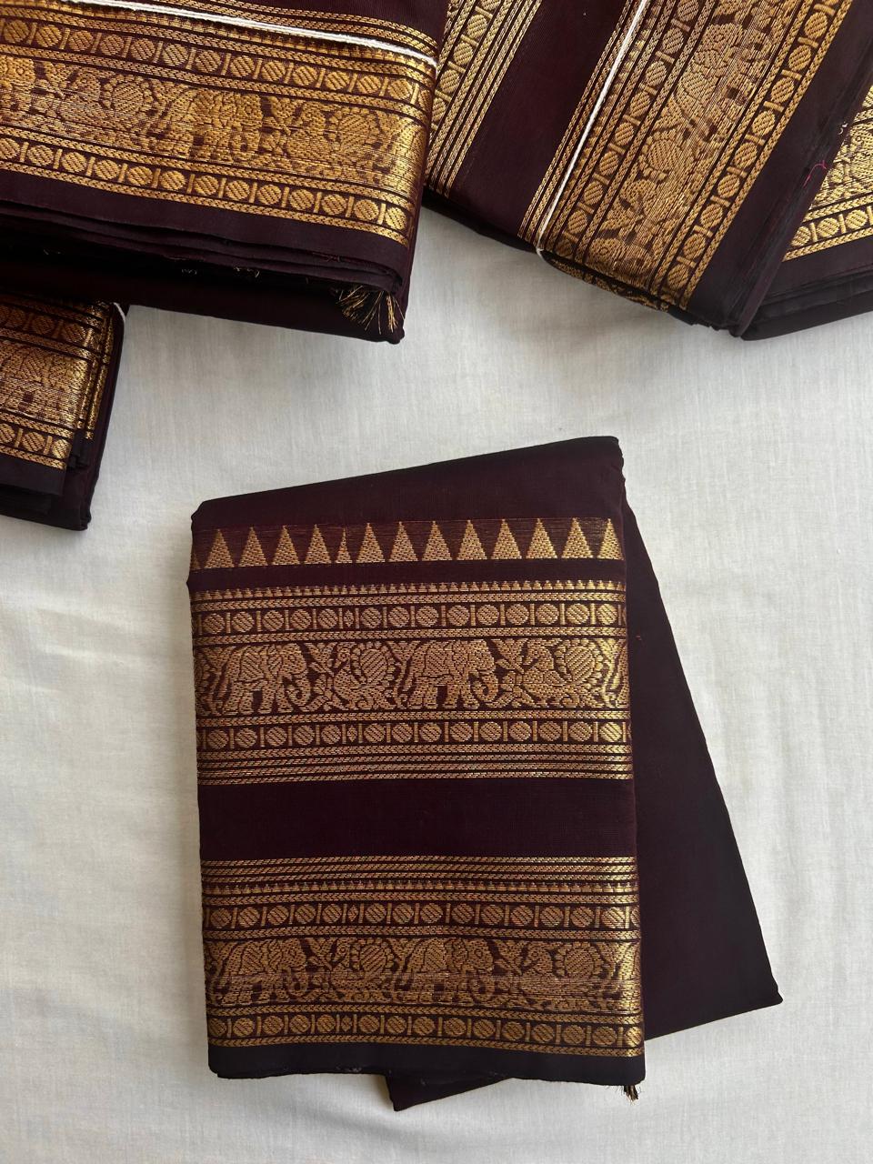 Brown Kanchi cotton saree big border