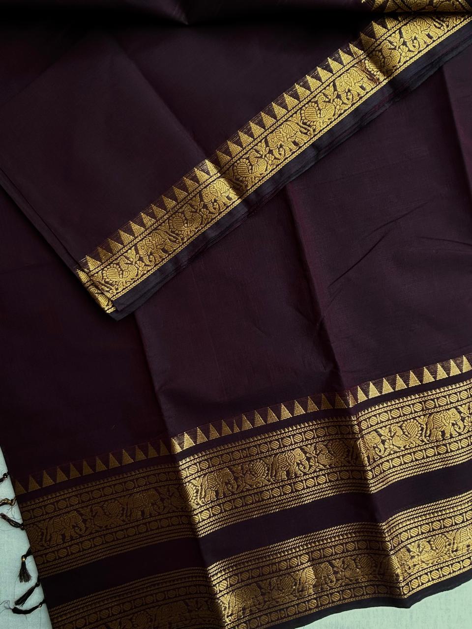 Brown Kanchi cotton saree big border