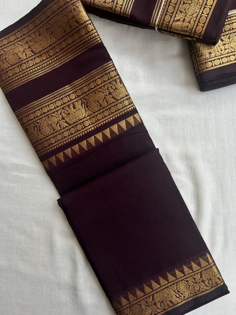 Brown Kanchi cotton saree big border