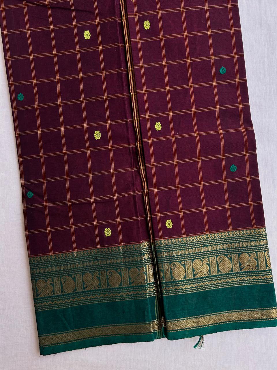 Kanchi cotton checks saree maroon