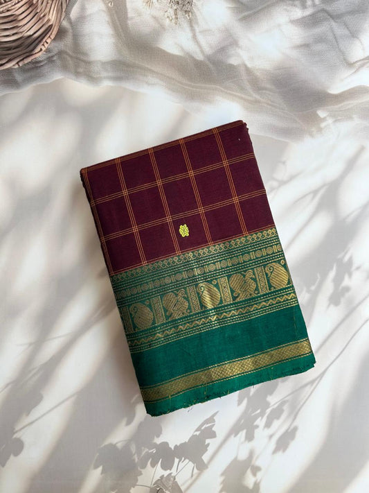 Kanchi cotton checks saree maroon