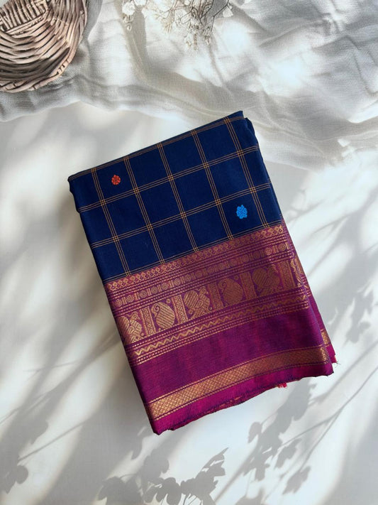 Kanchi cotton checks saree blue