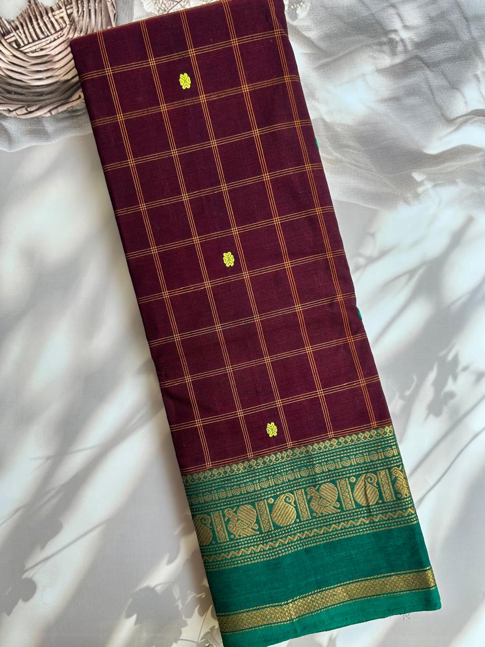 Kanchi cotton checks saree maroon