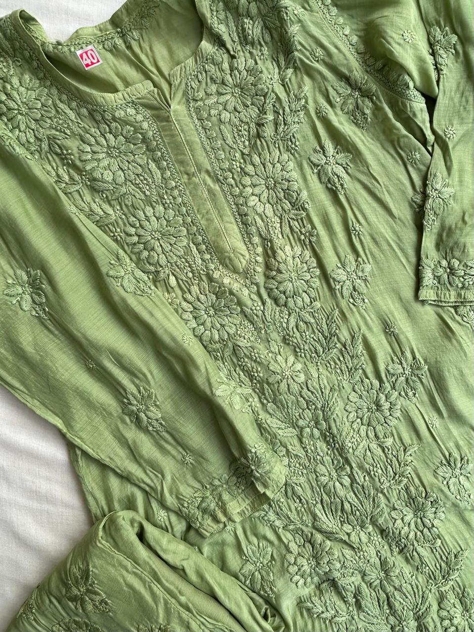 Muslin Chikankari handwork kurta set