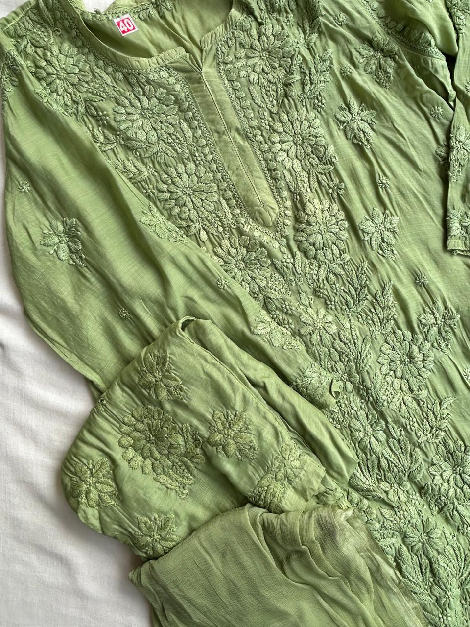 Muslin Chikankari handwork kurta set