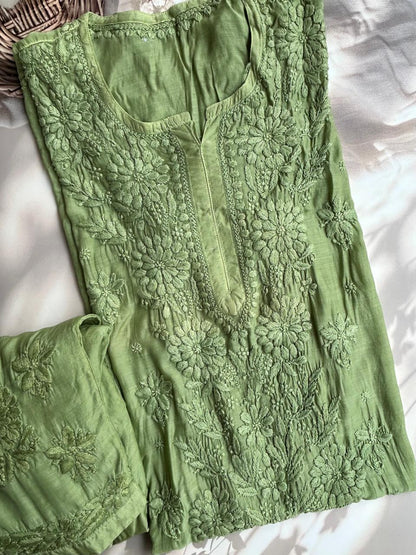 Muslin Chikankari handwork kurta set