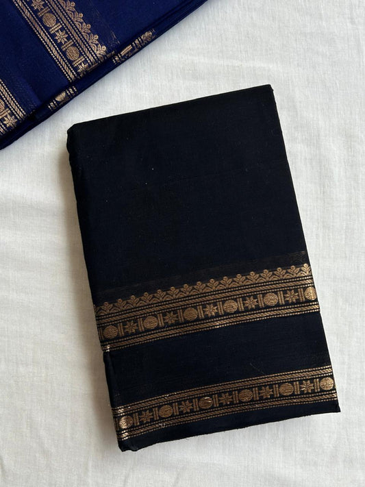 Black Kanchi cotton saree with zari border
