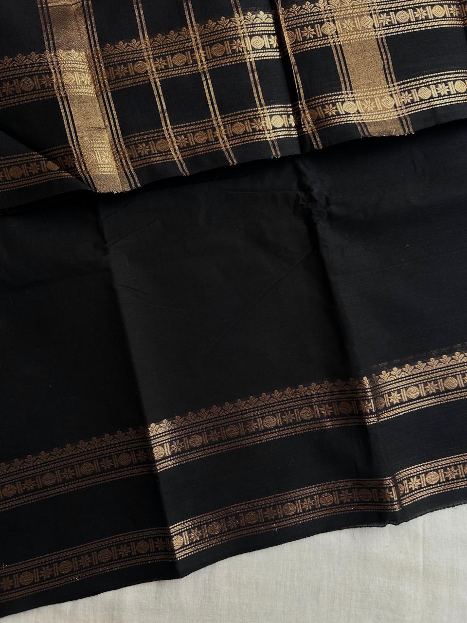 Black Kanchi cotton saree with zari border