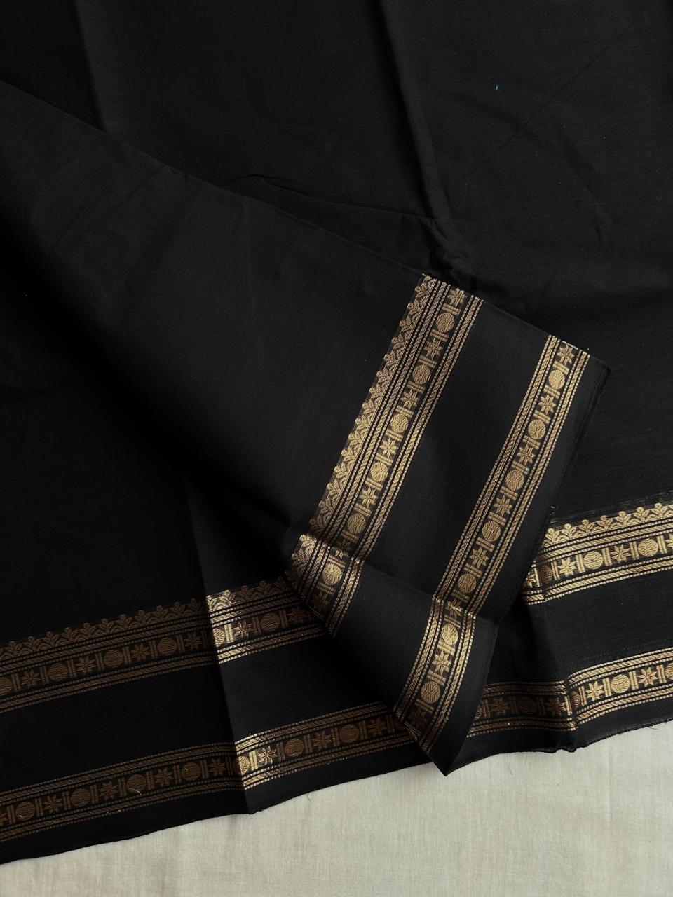 Black Kanchi cotton saree with zari border