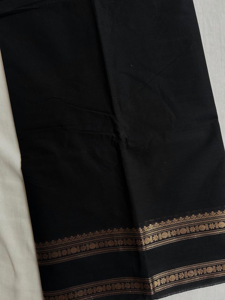Black Kanchi cotton saree with zari border
