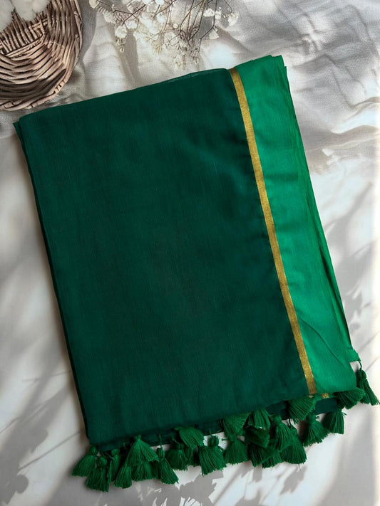 Green Mul mul saree with zari border