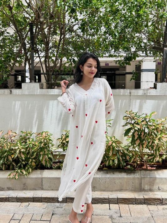 Cotton Co Ord set in heart embroidery