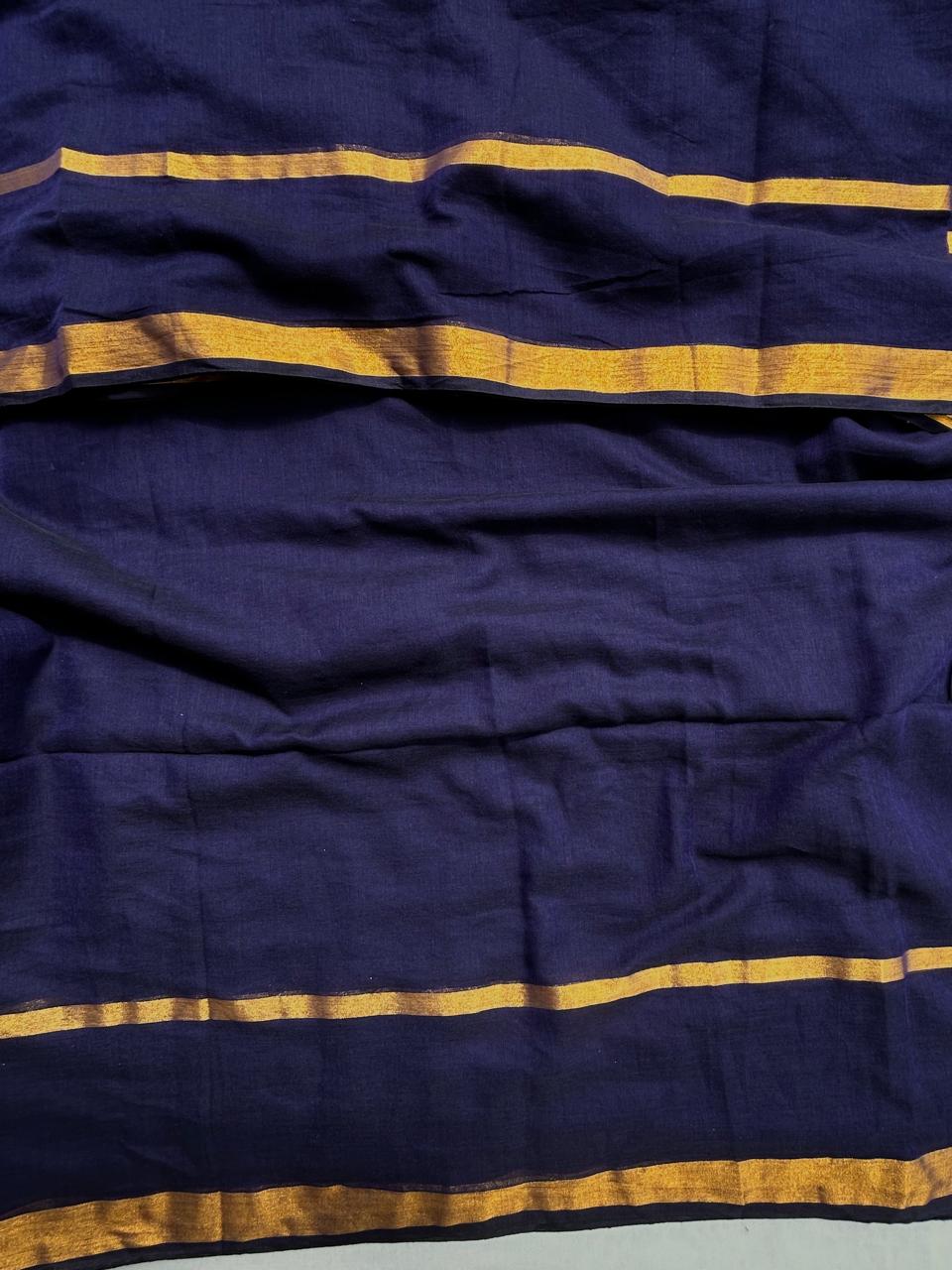 Blue Mul mul saree with zari border