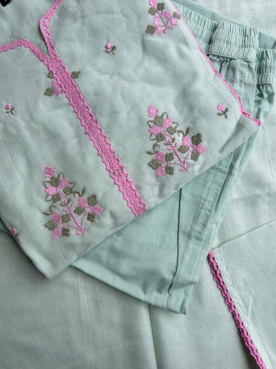 Mint green Cotton Kurta set
