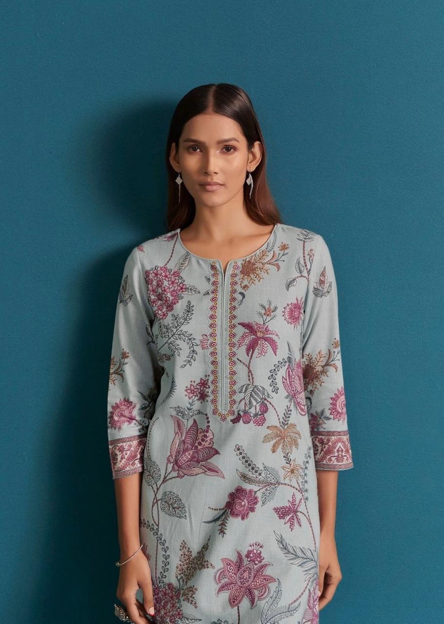Printed Linen cotton kurta set