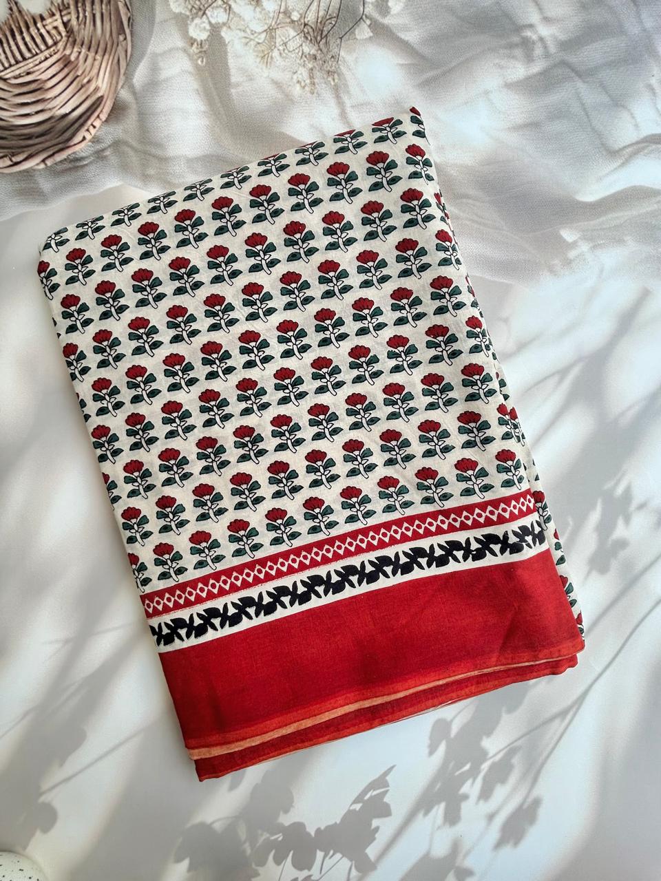 Hand block mul mul saree