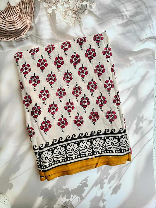 Hand block mul mul saree