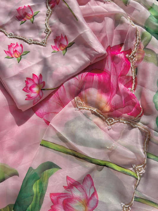 Floral Organza lotus Saree