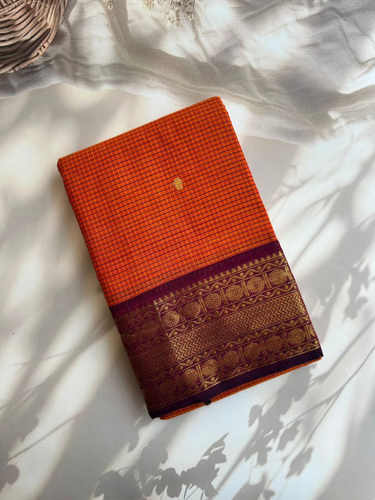 Kanchi cotton saree burnt Orange