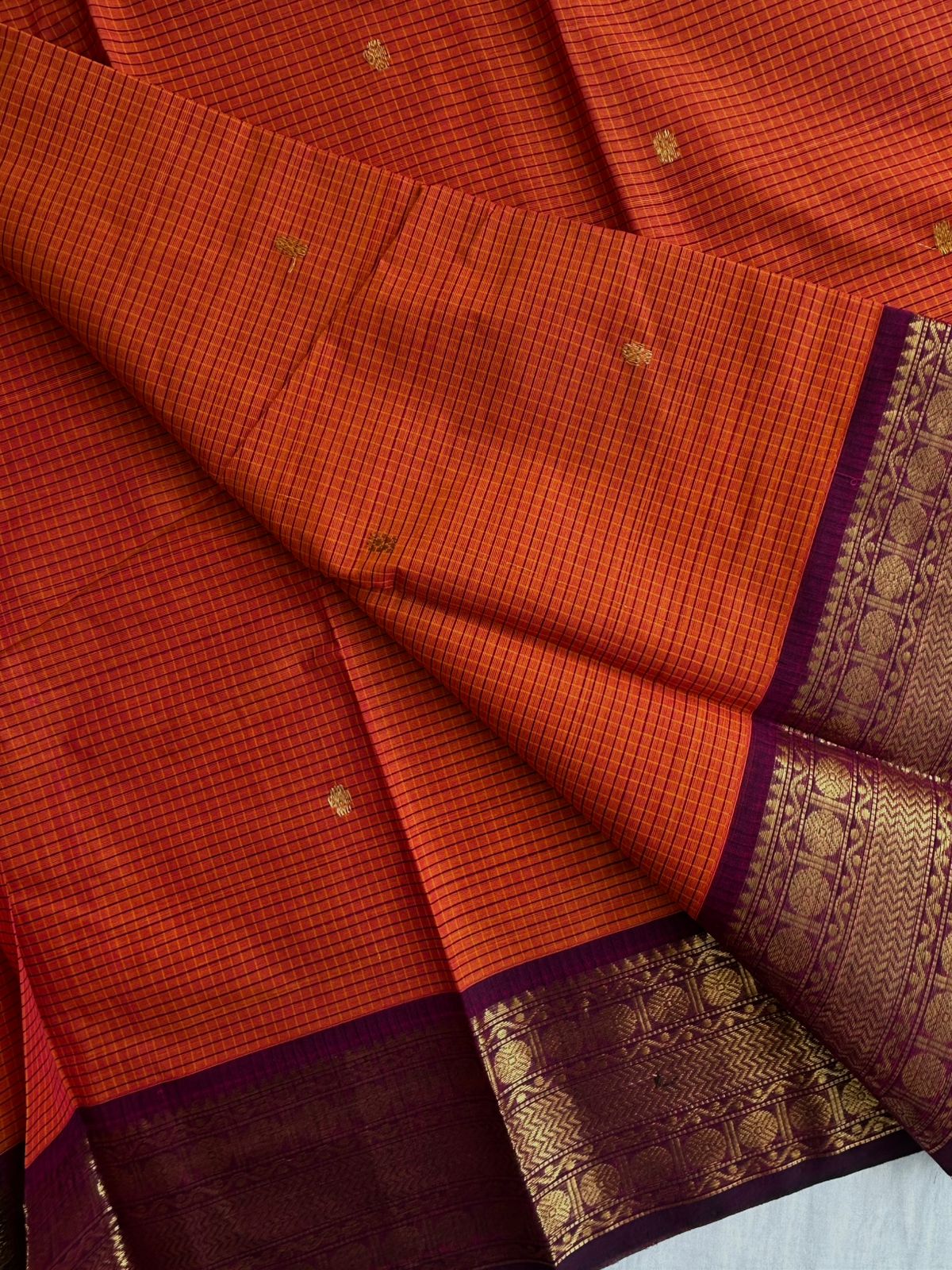 Kanchi cotton saree burnt Orange