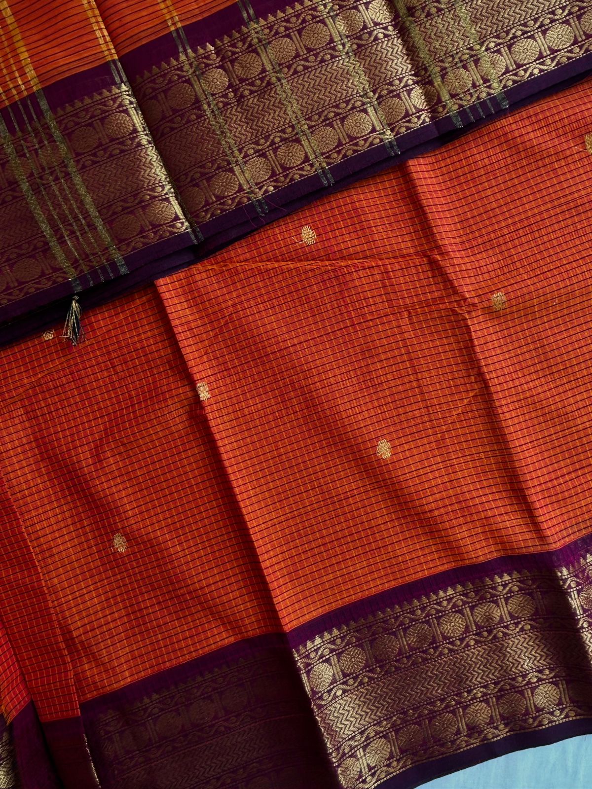 Kanchi cotton saree burnt Orange