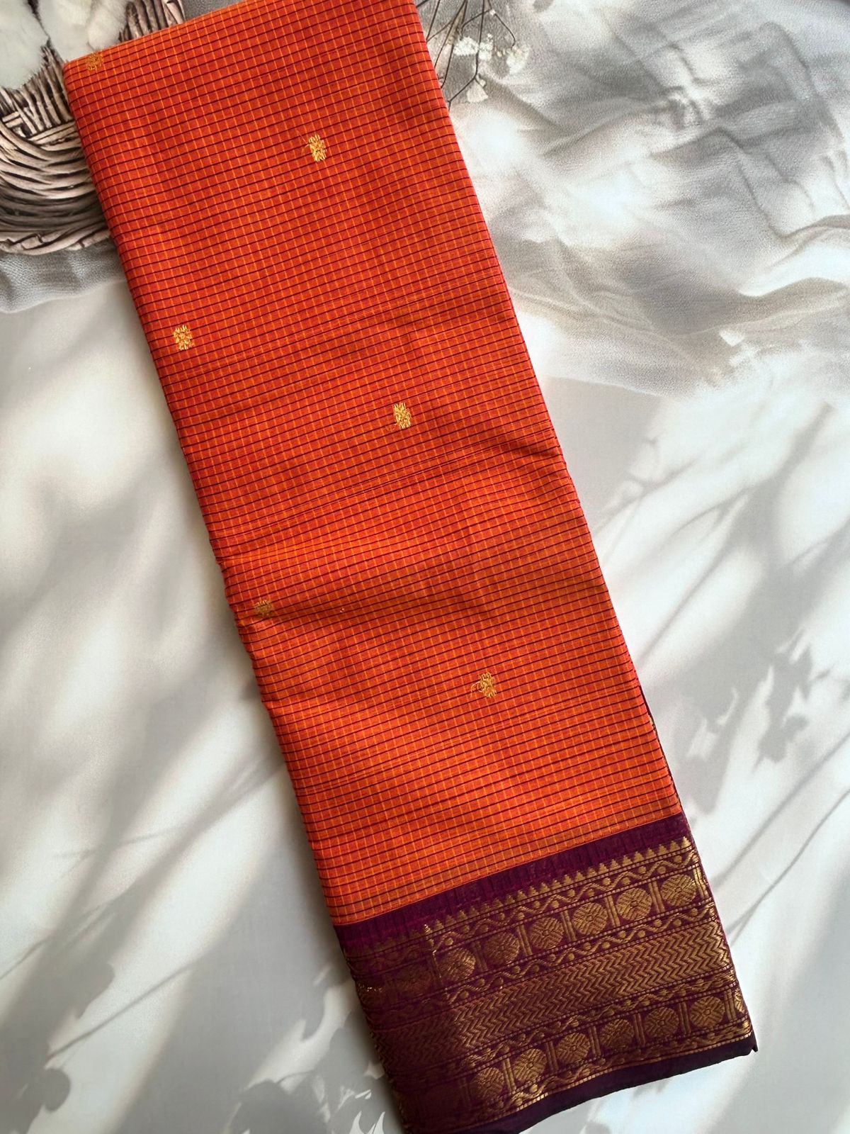 Kanchi cotton saree burnt Orange