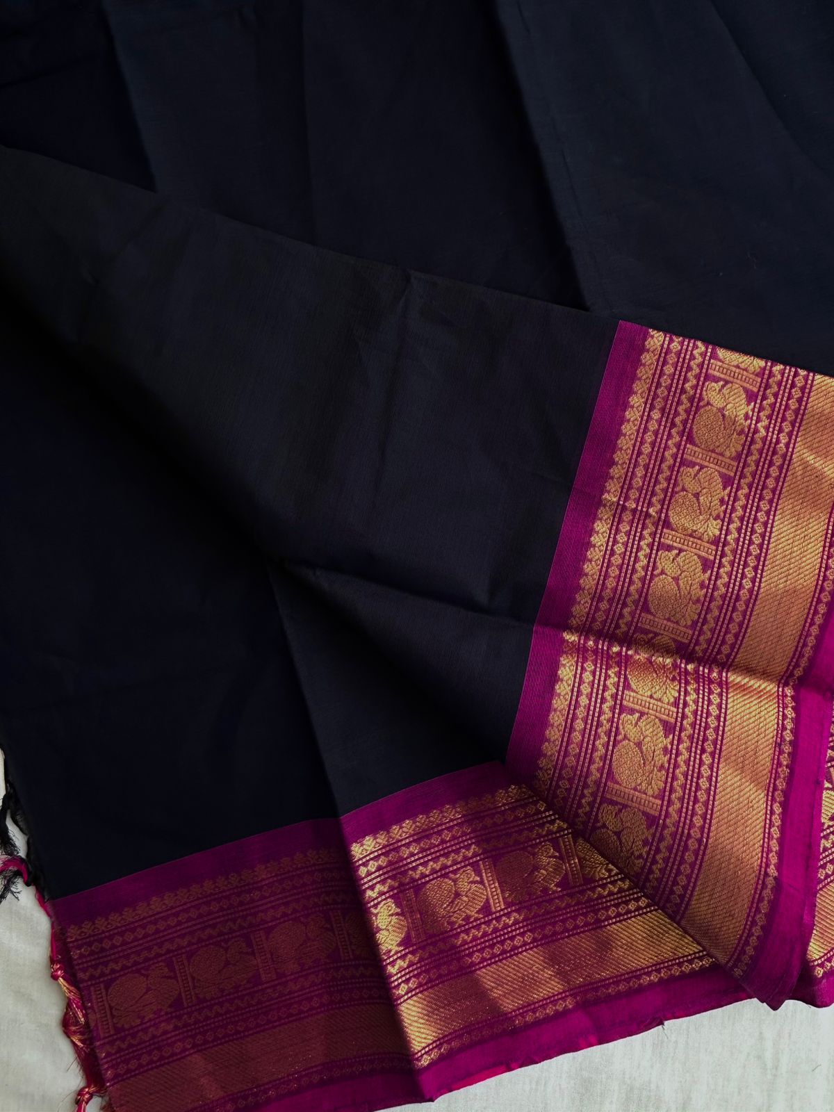 Kanchi cotton saree - navy blue and pink
