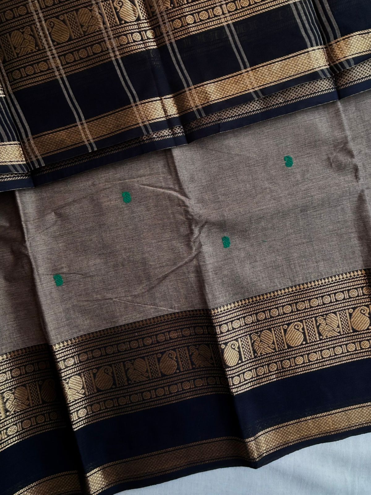 Kanchi cotton saree grey and black