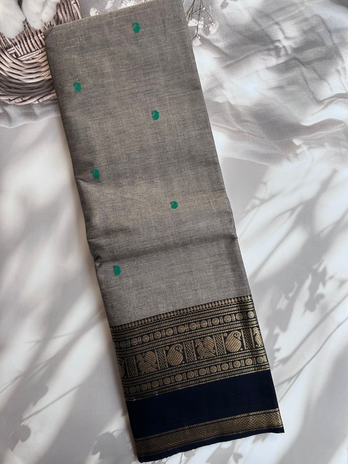 Kanchi cotton saree grey and black