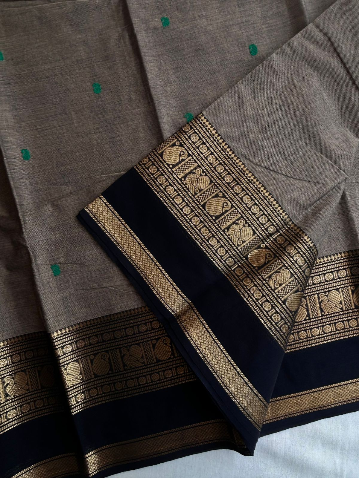 Kanchi cotton saree grey and black