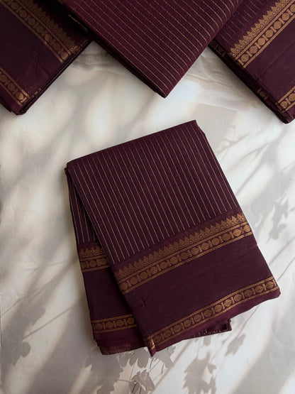 Kanchi Cotton saree with Vairaoosi weaves brown