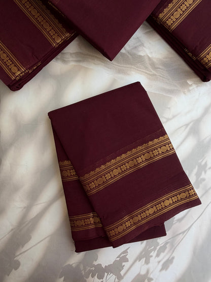 Kanchi cotton saree in zari weaves maroonish brown