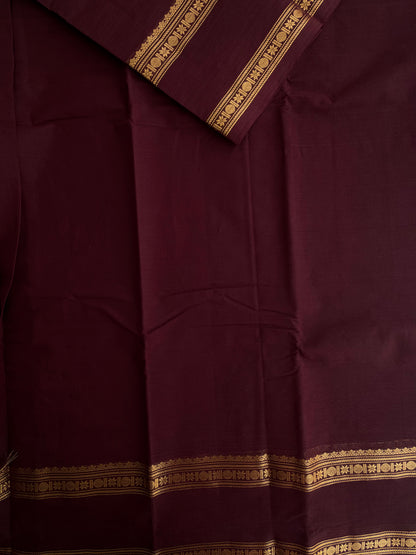 Kanchi cotton saree in zari weaves maroonish brown