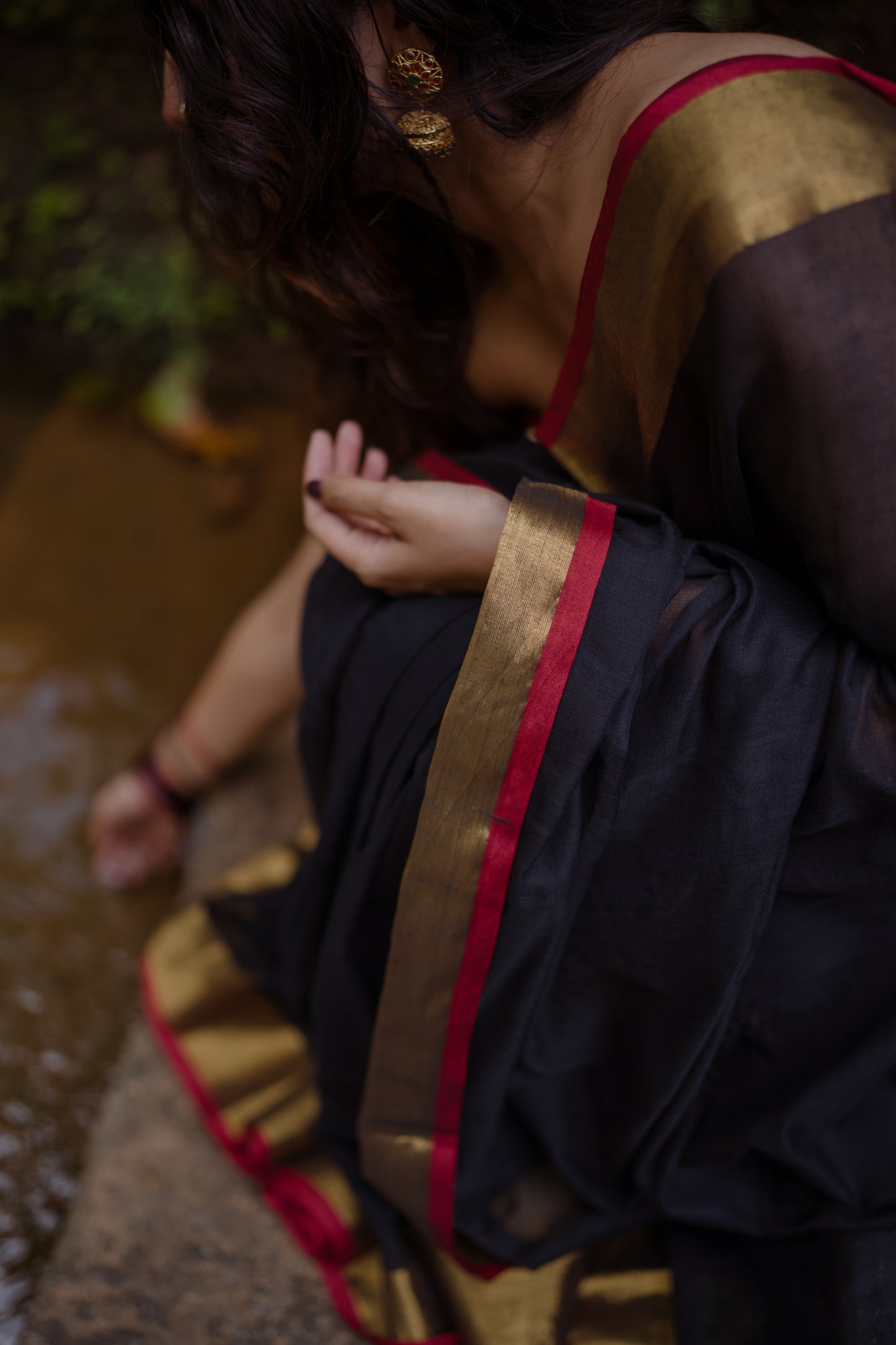 Black Mul mul saree with zari border