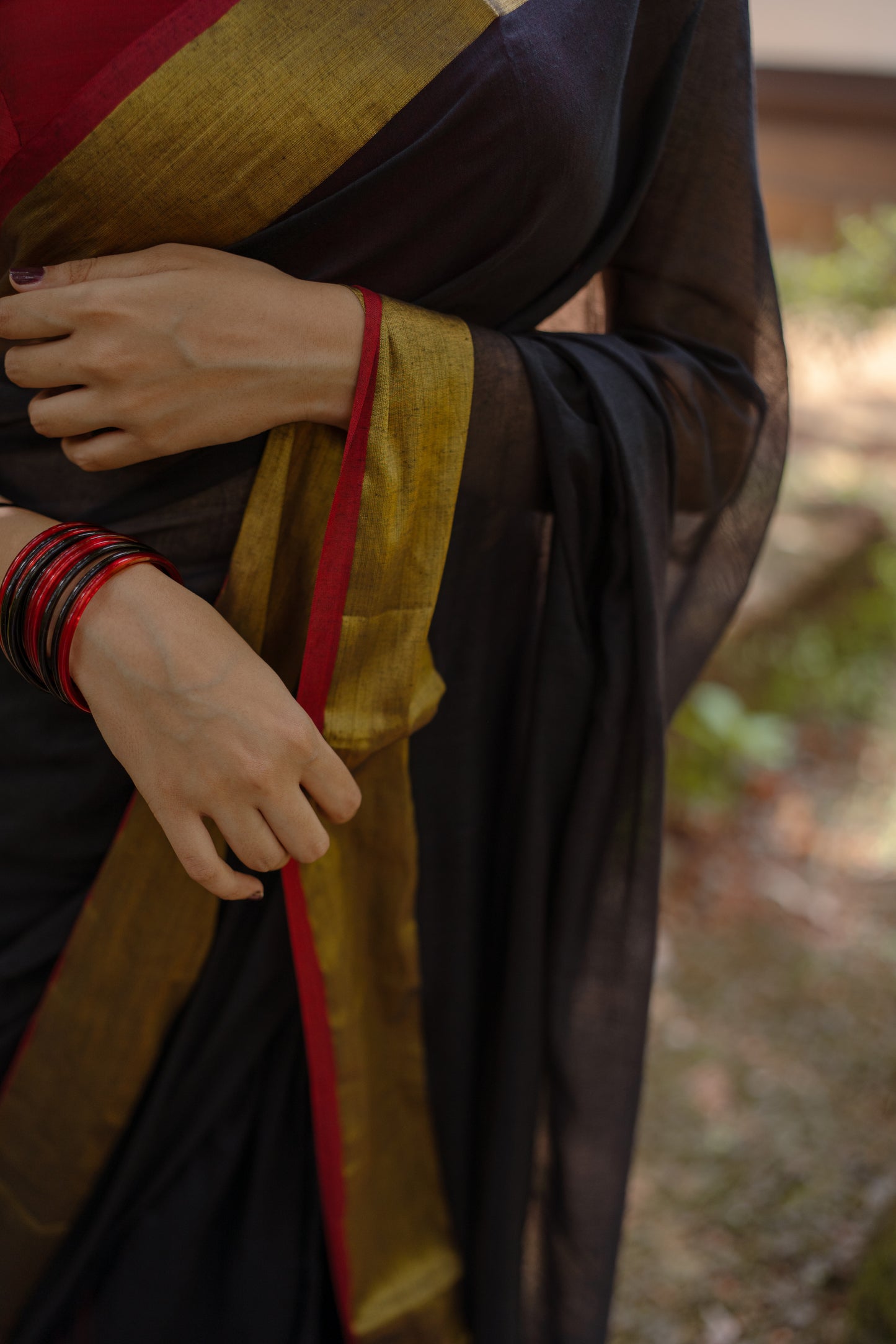 Black Mul mul saree with zari border