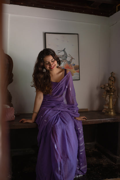 Handloom mul mul saree Purple