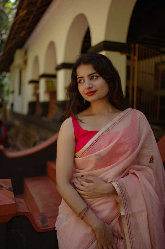 French Knot embroidered Kota silk saree