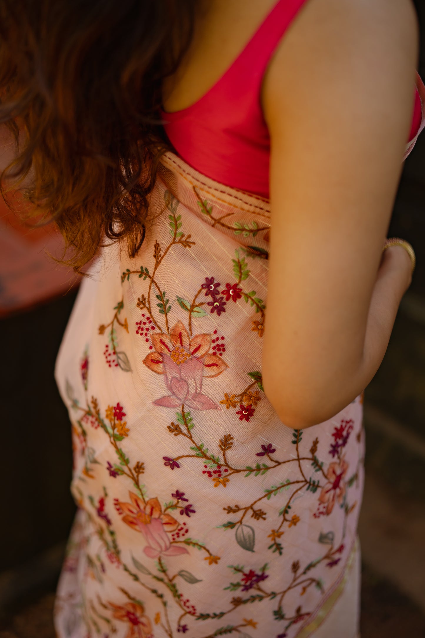 French Knot embroidered Kota silk saree