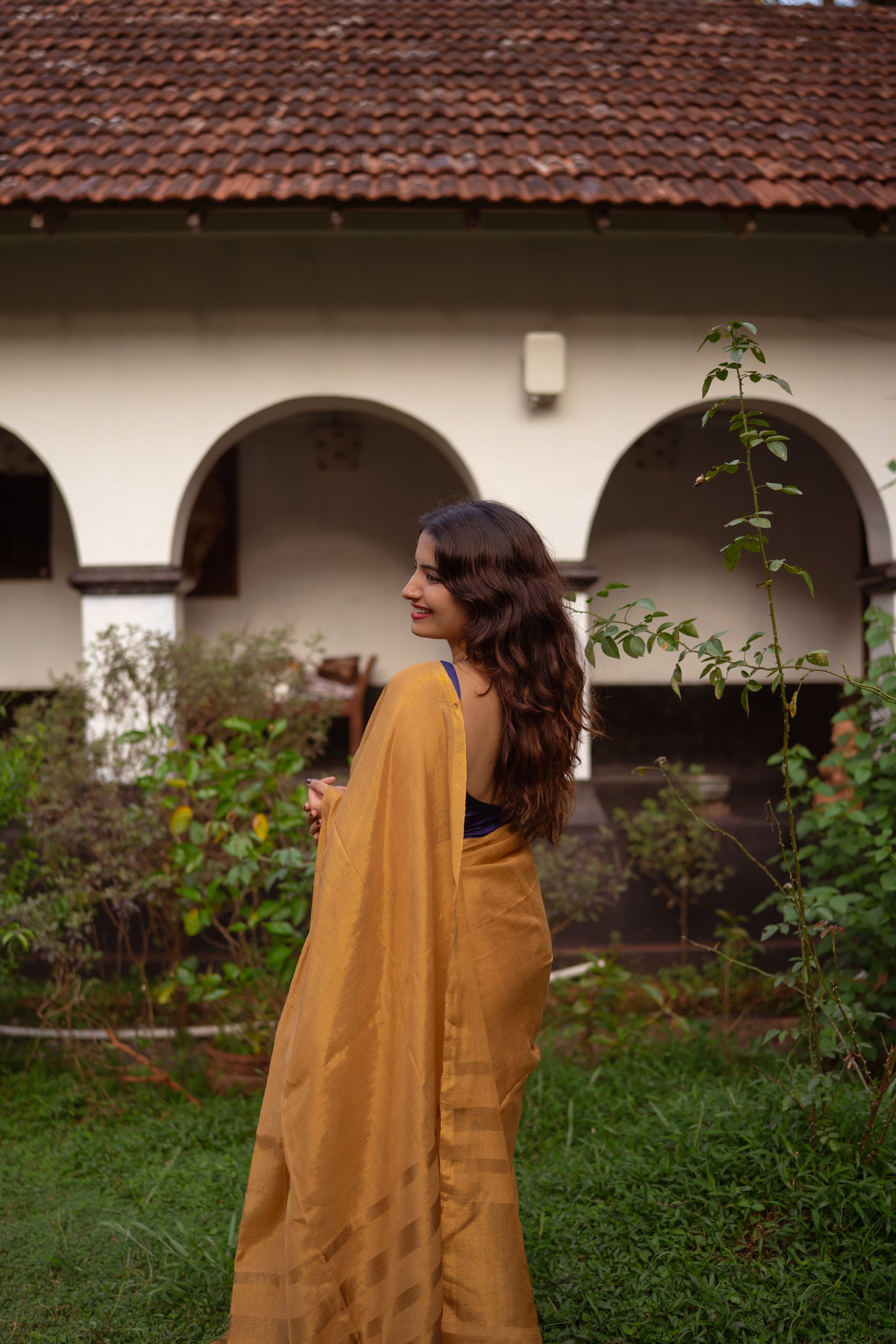 Handloom Tissue linen saree gold