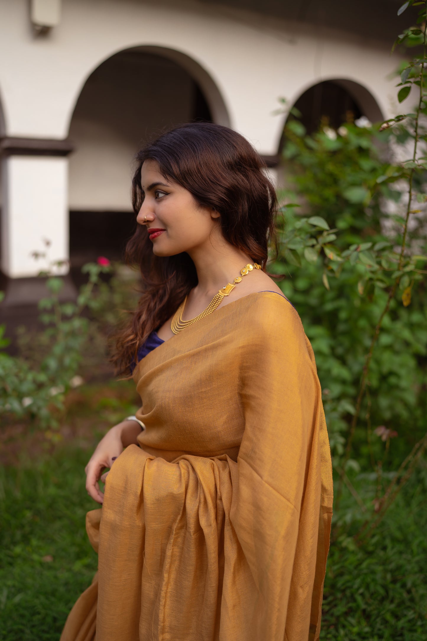 Handloom Tissue linen saree gold