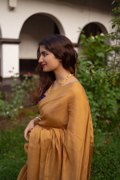 Handloom Tissue linen saree gold