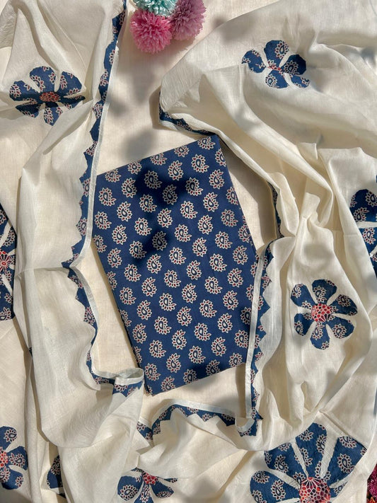 Unstitched Cotton Indigo Ajrakh set