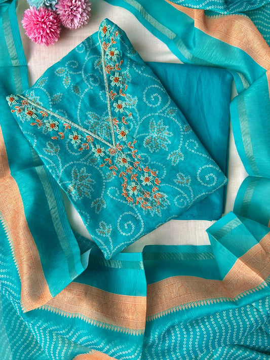 Unstitched Chanderi silk suit set