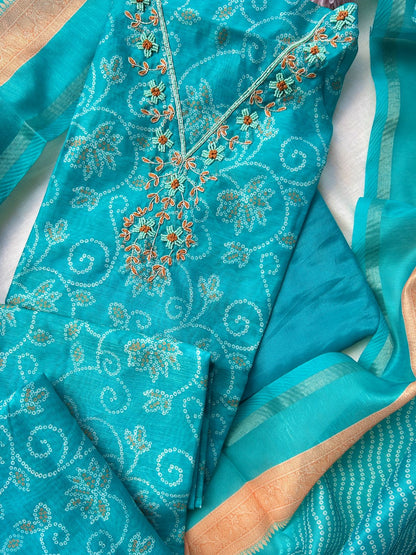 Unstitched Chanderi silk suit set