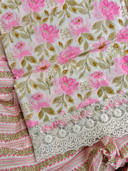 Unstitched floral Cotton set with laces