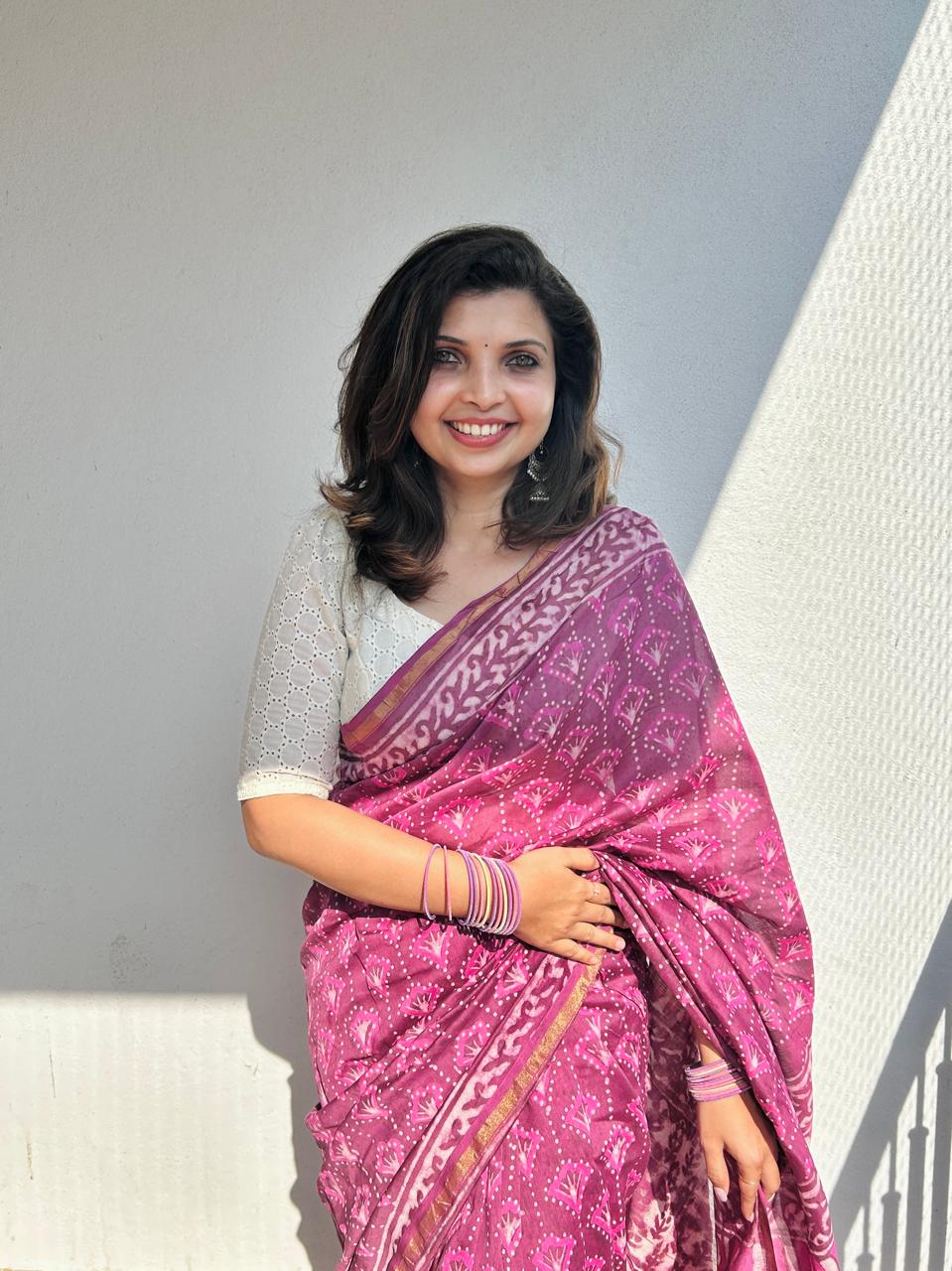 Chanderi silk saree in block prints